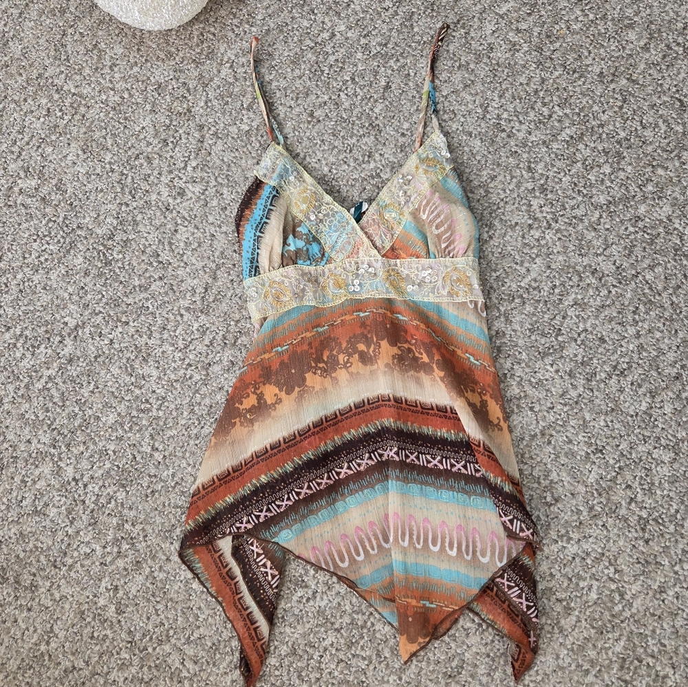 Bohemian Multicolor Spaghetti Strap Blouse